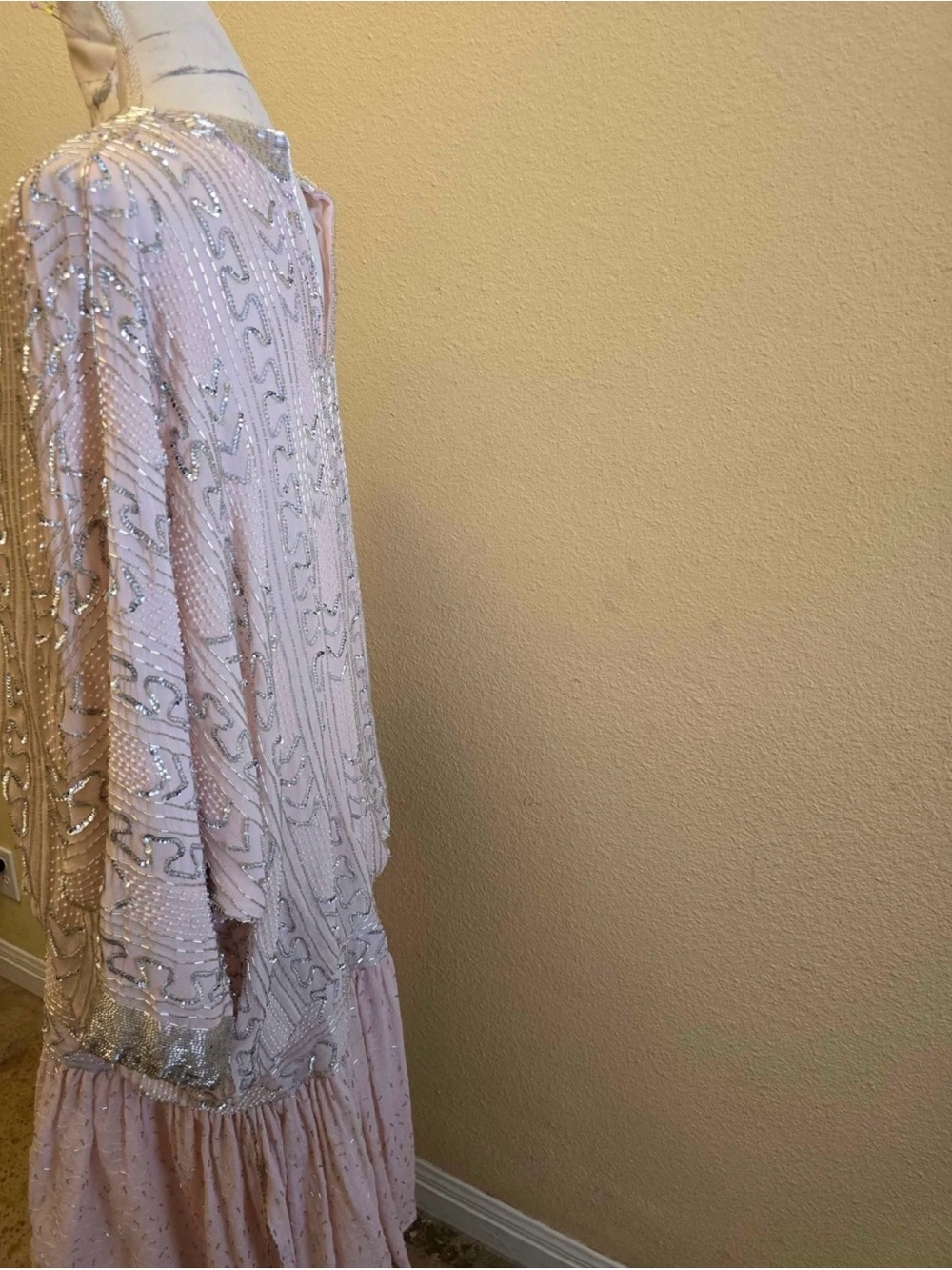 Vintage Judith Ann for Andie & Barbara Pink Silk Beaded Drop Waist Dress Small - Picture 3 of 8